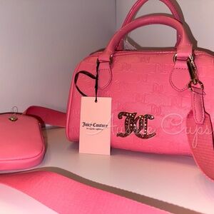 Juicy Couture All About That Bling Satchel Purse Bag with Coin Purse Hot Pink